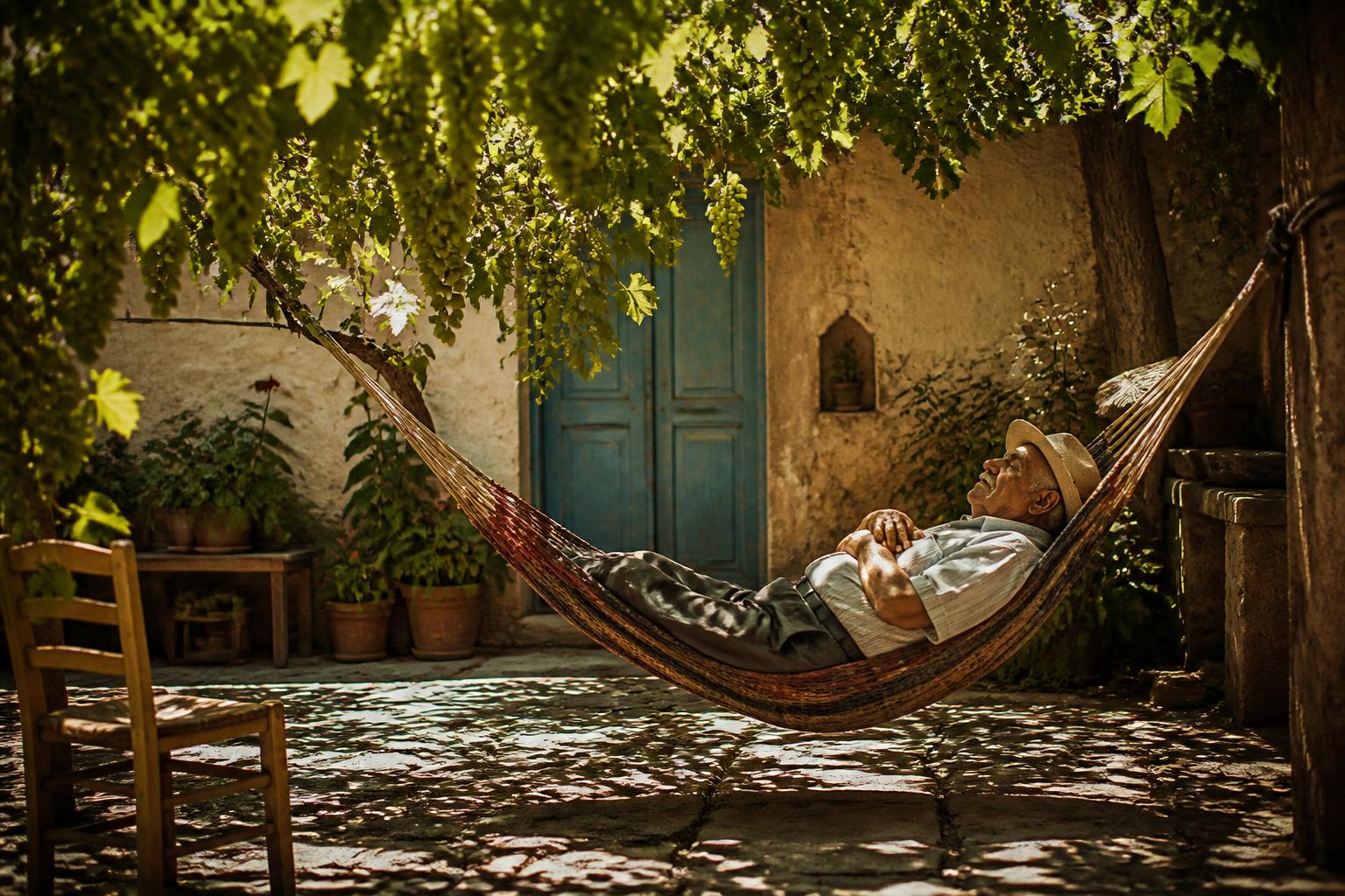 Hombre durmiendo siesta en una hamaca al sol filtrado